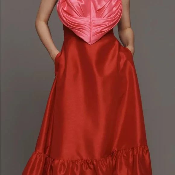 HUTCH HEART Anthropologie Strapless Red and Pink Dress